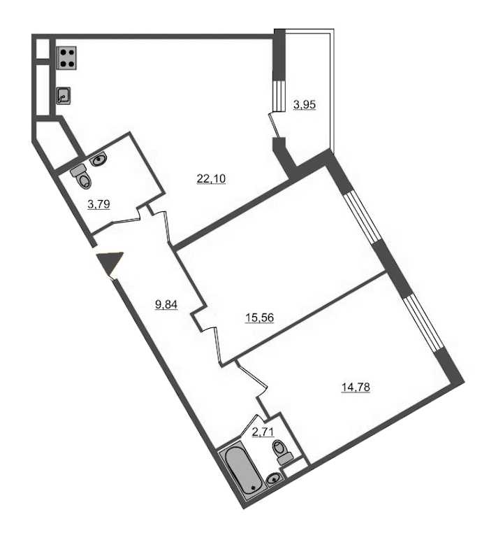 Двухкомнатная квартира в Аквилон-Инвест: площадь 69.96 м2 , этаж: 1 – купить в Санкт-Петербурге